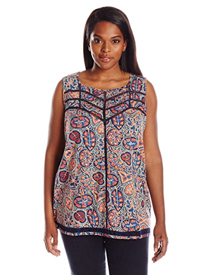 Lucky Brand Women's Plus-Size Ladder Stitch Tank In Orange/Multi Top