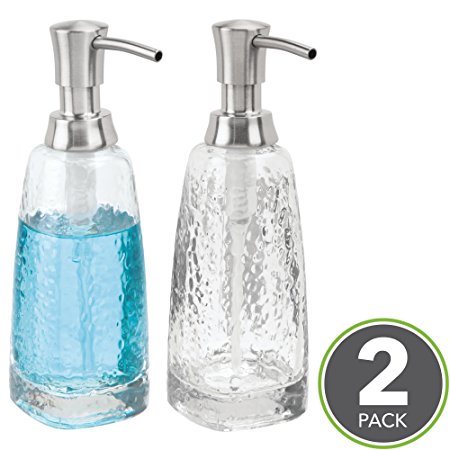 mDesign Liquid Hand Soap Dispenser Pump Bottle for Kitchen, Bathroom | Also Can be Used for Hand Lotion & Essential Oils - Pack of 2, Clear/Brushed Stainless Steel