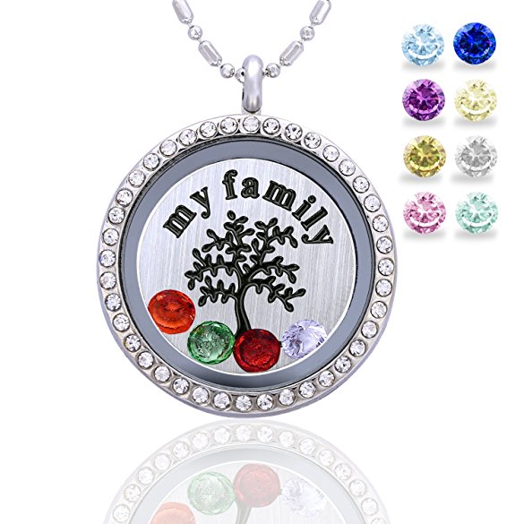 Feilaiger 30mm Round Magnetic Closure Floating Living Memory Lockets Pendant Necklace,All Charms Include