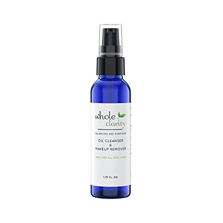 Cleansing Oil & Waterproof Makeup Remover, All Natural, Reduces Fine Lines & Wrinkles, Helps Heal Acne and Scaring, with Organic Jojoba & Rosehip Oils, for All Skin Types by Whole Clarity 1.75 FL. OZ