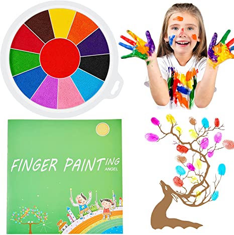 Funny Finger Painting Kit Finger Drawing Toys and Picture Album Educational Tool Kit Mud Painting Washable Early Learning Toy for Birthday Kindergarten School Home (12 Colors Style)