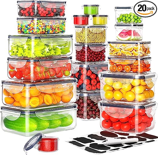 40 PCS Food Storage Containers with Lids Airtight (20 Containers & 20 Lids), Plastic Storage Meal Prep Container-Stackable 100% Leakproof & BPA-Free Organization and Storage Set, Lunch Containers