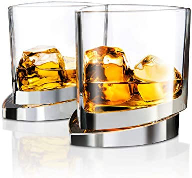 JoyJolt Aqua Vitae Premium Whiskey Glass Set of 2. Triangle Whiskey Glasses with Off Set Base. Old Fashioned Rocks Glasses for Scotch and Bourbon. Whiskey Tumbler Gifts for Men.