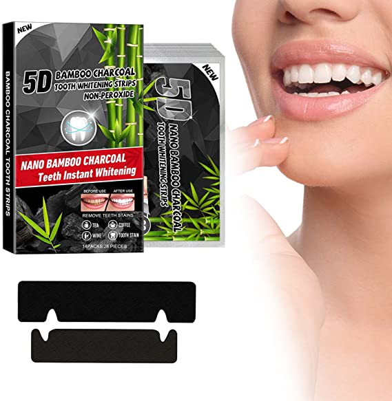 Teeth Whitening Strips, Non-Sensitive Formula Peroxide Free with Bamboo Charcoal Teeth Whitening Kit, Effective Remove Teeth Stain and Keep Gum Health Home Use Treatments for Teeth Care