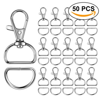 50 PCS Keychain Hooks with D-rings Swivel Clips Lobster Claw Clasps Snap Non Nickel Plated Heavy Duty for Lanyard