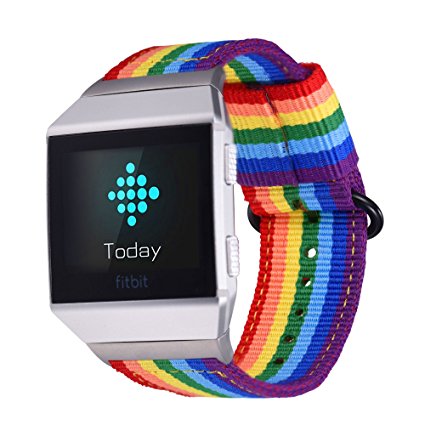 For Fitbit Ionic Rainbow Band, Bandmax Comfortable&Breathable Nylon Watch Strap Replacement Wrist Band with Black Plated Clasp Removable Loop for Fitbit Ionic Smart Watch