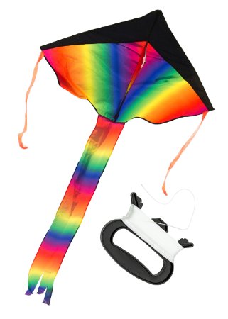Rainbow Delta Kite, HUGE - Easy to Assemble, Launch and Fly (200' of Line) - Premium Quality