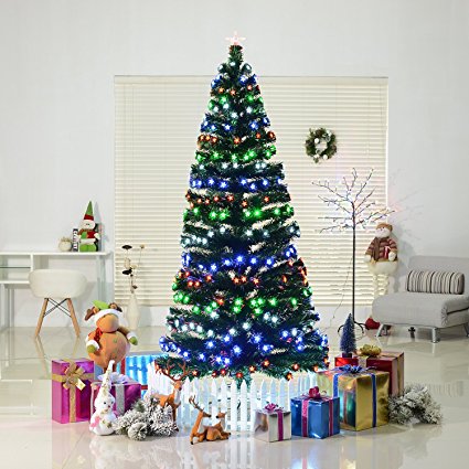 6' Artificial Pre-Lit 280 LED Stars and Fiber Optic Light Up Christmas Tree - Green