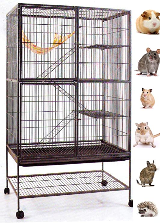 Mcage Extra Large 1/2 Inch Bar Spacing Double Large Front Doors for Feisty Ferret Chinchilla Rat Small Animal Cage with Stand,Black Vein