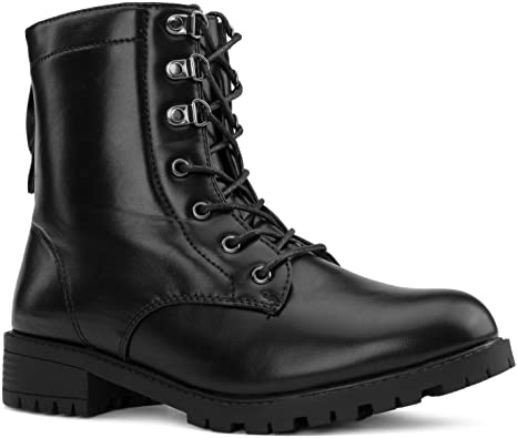 RF ROOM OF FASHION Women's Adjustable Wide Ankle Lug Sole Combat Boots w Pocket