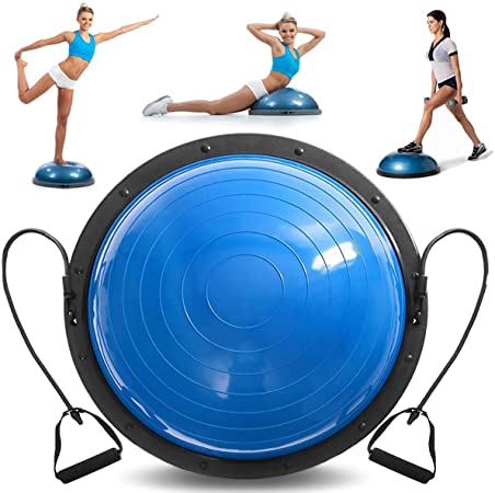 VEVOR Balance Trainer Ball 23 inch Balance Trainer Blue Balance Ball Yoga Fitness Strength Exercise Workout with Resistance Bands and Pump