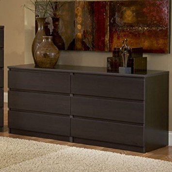 Modern Danish 6-drawer Long Dresser Brown Espresso Chocolate Wooden Wenge Bedroom Furniture