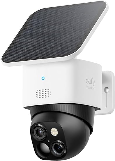 eufy Security SoloCam S340, Solar Security Camera, Wireless Outdoor Camera, 360° Pan & Tilt Surveillance, No Blind Spots, 2.4 GHz Wi-Fi, No Monthly Fee, HomeBase S380 Compatible (Renewed)