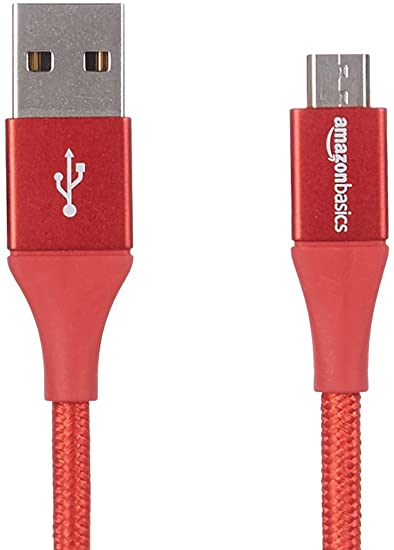 AmazonBasics Double Braided Nylon USB 2.0 A to Micro B Charger Cable | 6 Feet, Red