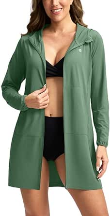 Women's UPF 50  Swim Cover Up Sun Protection Hoodie Long Jacket SPF Lightweight Beach Cover Ups for Women