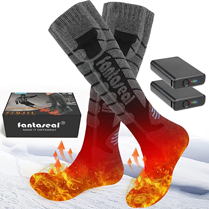 Unisex Extra Thick Electric Fast Warm Heated Socks, 4000mAh x2 Rechargeable Battery Heating Thermal Insulated Ski Stocking Foot Warmer Sox for Men Women Winter Outdoor Hunting Fishing Cycling Hiking