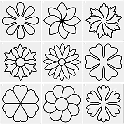 9 Pieces Flower Line Quilting Stencil Kit Sewing Stencils Flower Reusable Mylar Template Stencils with Metal Open Ring for Sewing on Fabric Quilt Clothes