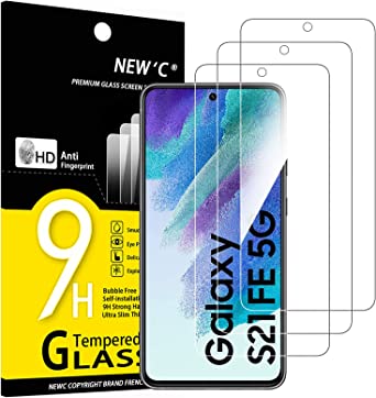 NEW'C 3 Piezas, Protector Pantalla para Samsung Galaxy S21 FE 5G, Cristal templado Antiarañazos, Antihuellas, Sin Burbujas, Dureza 9H, 0.33 mm Ultra Transparente, Ultra Resistente