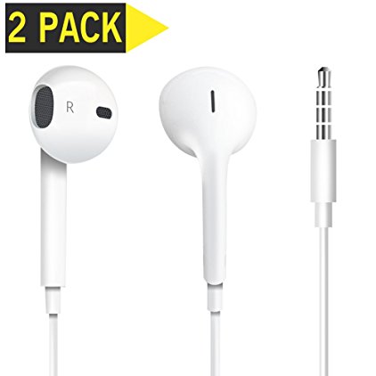 SANYEYE bb-072-earbuds Earphones with Microphone Premium Earbuds Stereo Headphones and Noise Isolating Headset Made for Apple IPhone IPod IPad Samsung Galaxy Lg HTC - White - 2 Piece