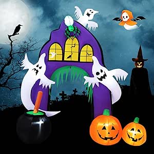 COSTWAY 9 Ft Tall Halloween Inflatable Castle Archway Decor w/Spider Ghosts & Built-in Lights