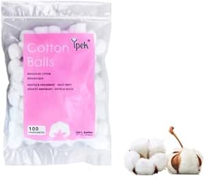 Cotton Balls, Pure Cotton Balls, Absorbent, 100 Count - Soft,Multipurpose Cotton Balls for Makeup Removal (0.3g/ball）