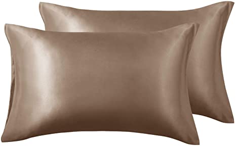 Love's cabin Silky Satin Pillowcase for Hair and Skin (Brown, 20x40 inches) Slip King Size Pillow Cases Set of 2 - Satin Cooling Pillow Covers with Envelope Closure