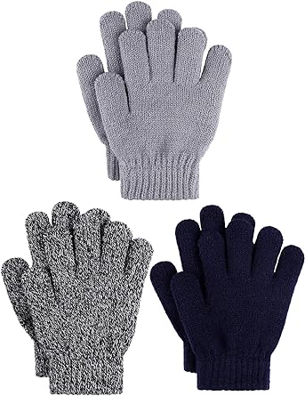 Cooraby 3 Pairs Kid's Winter Gloves Thick Cashmere Warm Knitted Gloves Children Cold Weather Gloves