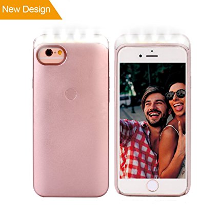 iPhone 7 6S 6 LED Selfie Case, WaterLuu LED Illuminated Cell Phone Case for iPhone 7/6s/6 (4.7inch), LED Light Up Luminous Phone Case With Soft Lights & Smart Touch Button for Great Selfie&Make up (rose gold)