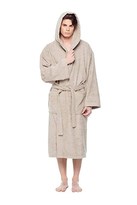 Arus Men's Hooded Classic Bathrobe Turkish Cotton Robe with Full Length Options