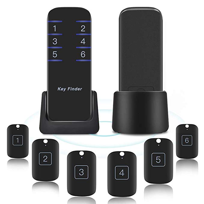 Key Finder Evershop Item Tracker Wireless Item Finders Remote Control Locator Wallet Phone Tracker with 1 RF Transmitter and 6 Receivers and 6 Keychains (Black)