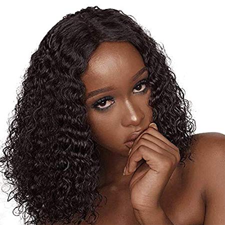 Nikiss Hair Free Part 150 Density Short Deep Curly Kinky Brazilian Lace Front Wigs Pre Plucked Natural Hairline with Baby Hair Virgin Remy Human Hair Wig for Black Women(12 Inch)