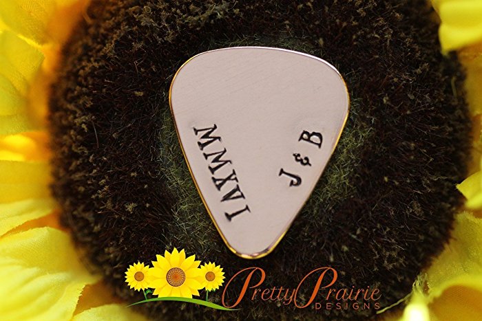 Roman Numeral Guitar Pick with Initials - Custom Guitar Pick - Personalized Hand Stamped - Great Birthday, Anniversary Gift - Guitar Lovers Present - Handstamped Handmade Customized Date