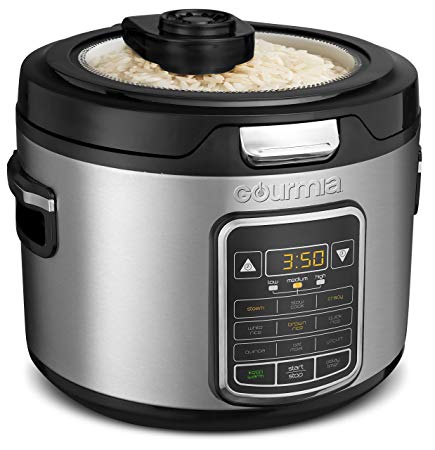 Gourmia GRC970 11-in-1 Digital 20-Cup Rice Cooker | Clear Glass Lid For Easy Viewing | Steam Tray | Delay Timer | Touch Controls | Stainless Steel Exterior | Recipe Book Included