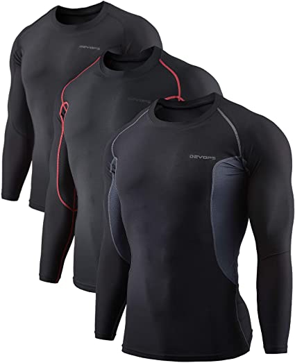 DEVOPS Men's 2~3 Pack Cool Dry Athletic Compression Long Sleeve Baselayer Workout T-Shirts