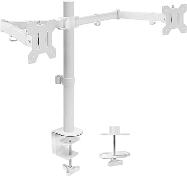VIVO Dual Ultrawide Monitor Desk Mount, Heavy Duty Fully Adjustable Steel Stand, Holds 2 Computer Screens up to 38 inches and Max 22lbs Each, White, STAND-V038W