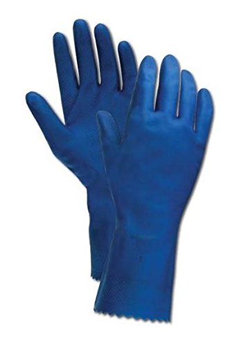 Radius Reusable Blue Unlined Latex Household Kitchen Cleaning Cooking Dish Washing Rubber Gloves - 13 mil, One Pack of 12 Pairs