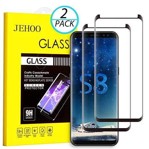 JEHOO Galaxy S8 Screen Protector, [2-Pack] Tempered Glass Screen Protector [9H Hardness][Anti-Scratch][Anti-Bubble][3D Curved] [High Definition] [Ultra Clear] for Samsung Galaxy S8