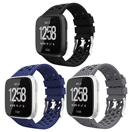 iGK Replacement Compatible for Fitbit Versa Bands Black,Breathable Bands Sport Watch Strap Wristband Compatible with Fitbit Versa/Versa Lite Edition/Versa Special Edition/Versa 2 for Women Men 3 Pack