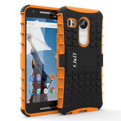 Nexus 5X Case, J&D [Kickstand] Google Nexus 5X Case [Heavy Duty] Hybrid Shock Proof Fully Protective Case for for Nexus 5X (Orange)