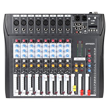 ammoon CT80S-USB 8 Channel Digtal Mic Line Audio Mixing Mixer Console with 48V Phantom Power for Recording DJ Stage Karaoke Music Appreciation