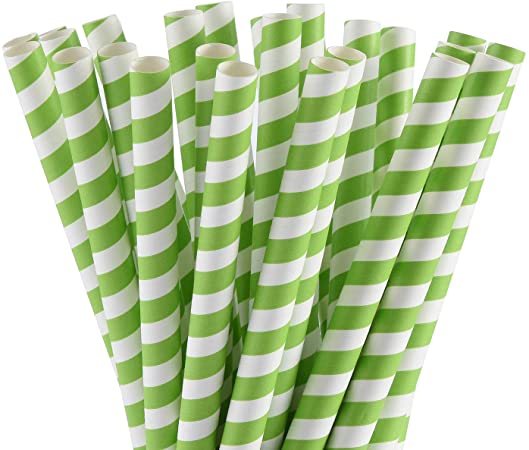 ALINK Extra Wide Paper Boba Smoothie Straws, 12mm Large Biodegradable Jumbo Big Fat Bubble Tea/Milkshake Party Straws, Pack of 100 - Green Stripe