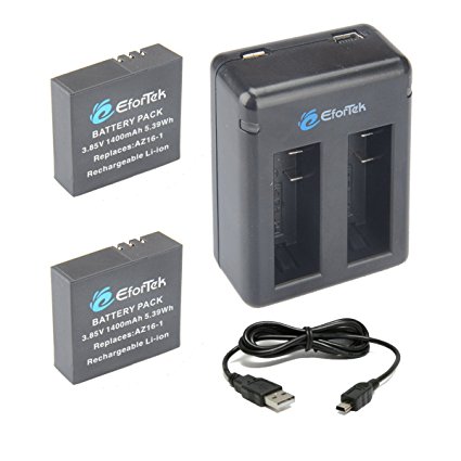 EforTek AZ16-1 Replacement Battery(2 Packs) and Dual USB Charger for AZ16-1 and Xiaomi YI New 4K Action Camera (YI-90003) from YI Technology