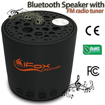 iFox iF010 Bluetooth Speaker - Wireless, TF Card, FM Radio Tuner, AUX Speakerphone Ultra Portable - Pairs with Bluetooth devices - Indoor Outdoor
