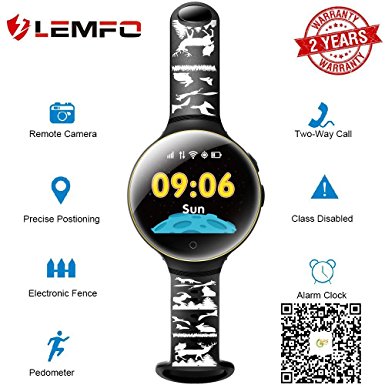 LEMFO Kids Smart Watch 1.33'' IPS Round Screen GPS Tracker SOS Call Camera Positioning&nbsp;Children Smartwatch (Black)