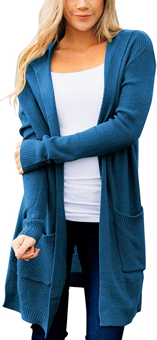 MEROKEETY Women's Long Sleeve Open Front Hoodie Knit Sweater Cardigan with Pockets