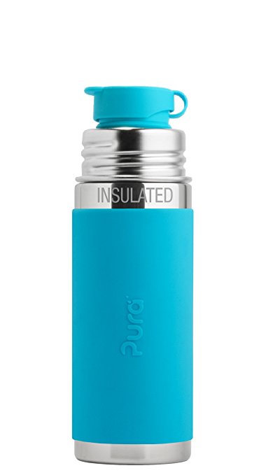 Pura 9 OZ / 260 ML Stainless Steel Insulated Kids Sport Bottle with Silicone Sport Flip Cap & Sleeve, Aqua (Plastic Free, Nontoxic Certified, BPA Free)