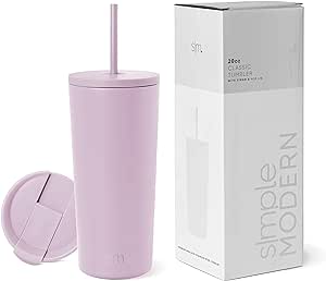 Simple Modern Insulated Tumbler with Lid and Straw | Iced Coffee Cup Reusable Stainless Steel Water Bottle Travel Mug | Gifts for Women Men Her Him | Classic Collection | 20oz | Lavender Mist