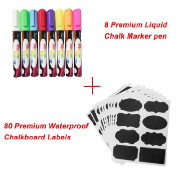 Chalk Markers   Chalkboard Labels, Child Friendly Premium Erasable Liquid Chalk Marker Pen with Reversible Tip for Chalkboards,Bistro,Windows,Glass,Labels,Whiteboards, Reusable Chalk Stickers for Jars
