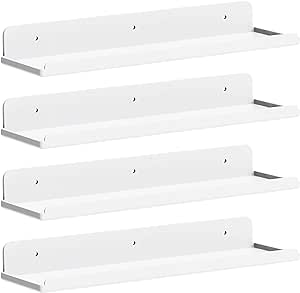 Lifewit Floating Shelves for Wall, 4 Pack White Acrylic Shelf 38.1cm Room Decor for Bookcase/Vinyl Record Display/Photo/Picture in Bedroom, Living Room, Bathroom, Kitchen Storage and Organization