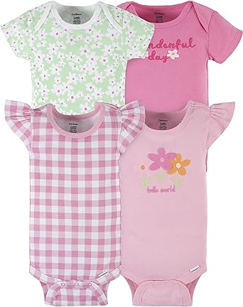 Gerber baby-girls 4-pack Short Sleeve Onesies Bodysuits